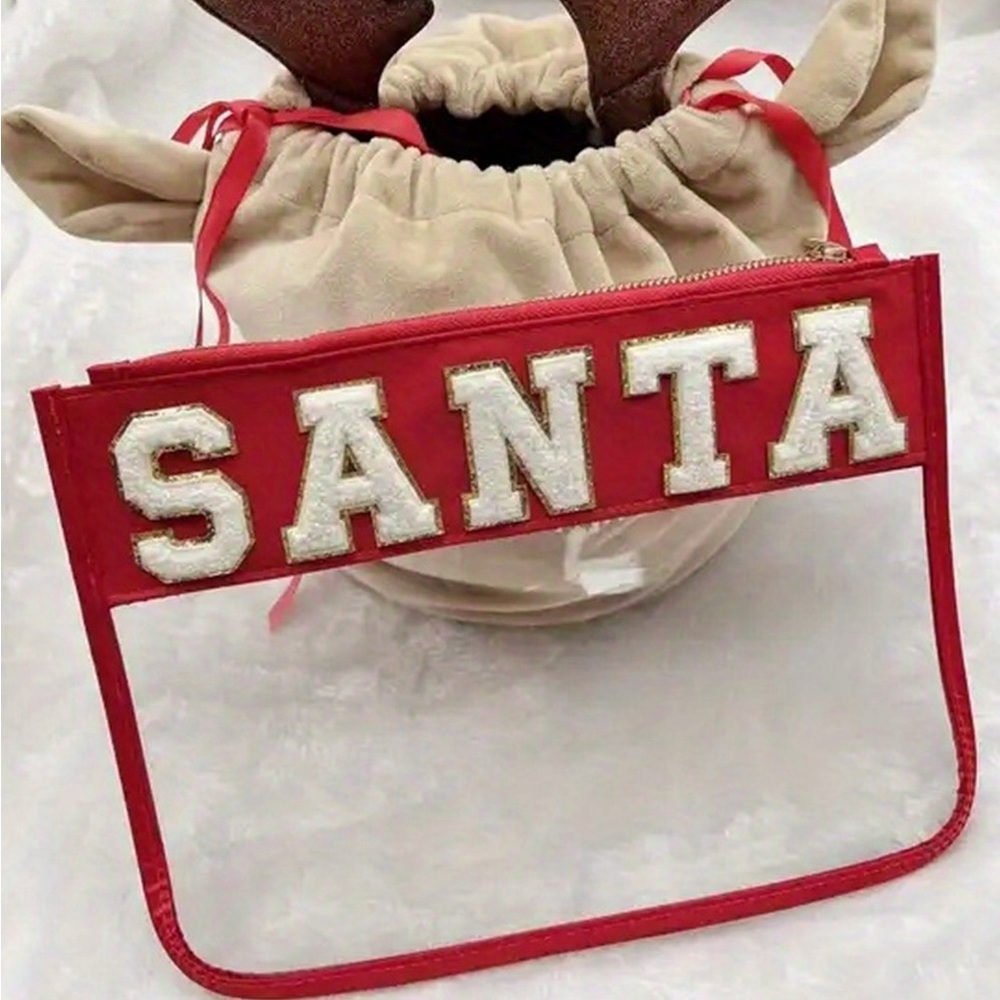 Red Santa Bag with White Letters